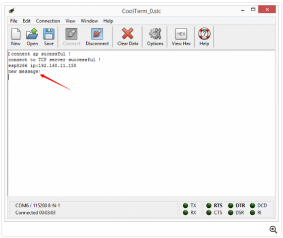  "New message" appear on "CoolTerm" 