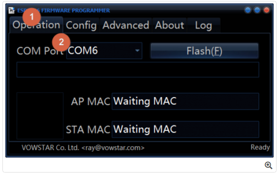 Choose Serial Port of ESP8266, click Flash to burn firmware