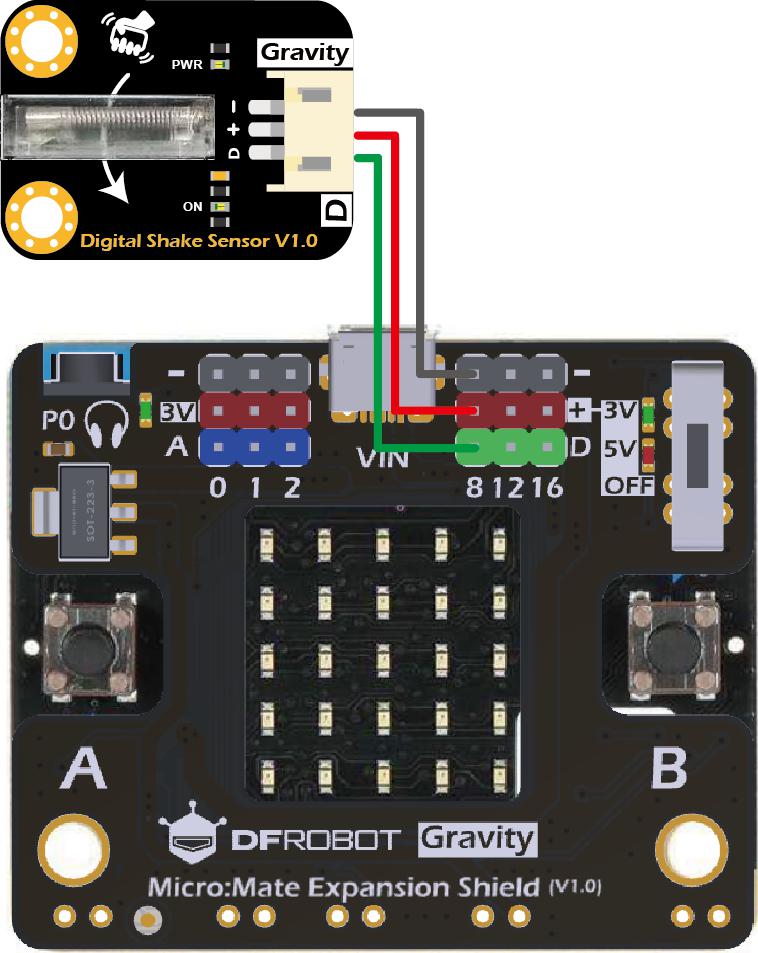 Gravity Digital Shake Sensor Connected with micro:bit & micro:mate