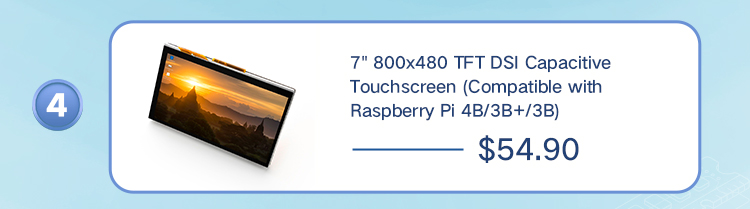 7” 800x480 TFT DSI Capacitive Touchscreen (Compatible with Raspberry Pi 4B/3B+/3B)