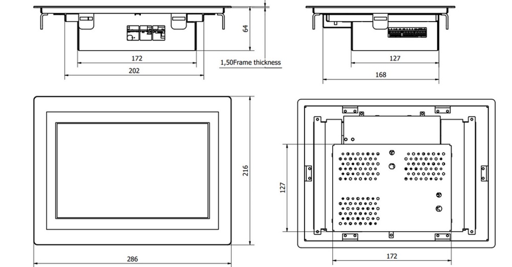 Dimension Diagram of Raspberry Pi industrial screen