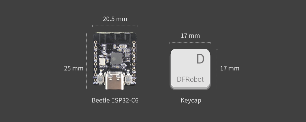 Comparison of the size between the Beetle ESP32-C6 and the keycap
