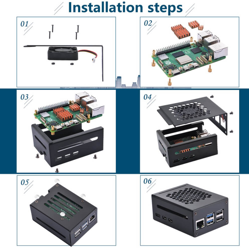 Installation Steps of Metal Heat Dissipation Kit and Raspberry Pi 5 Single Board Computer