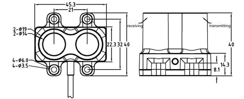 Dimension of LPB60B ToF Single-Point Ranging LiDAR Sensor