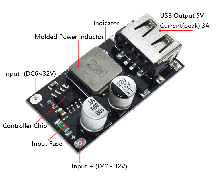 DC-DC Fast Charge Module 6~32V to 5V/3A