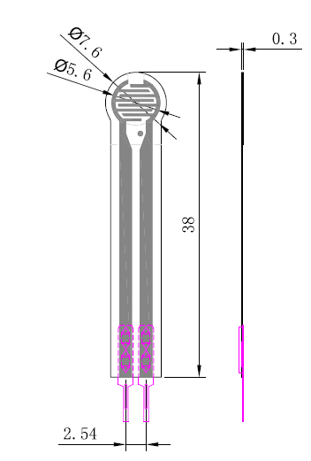 dimensiones del Sensor de presión de película delgada RP-C7.6-LT