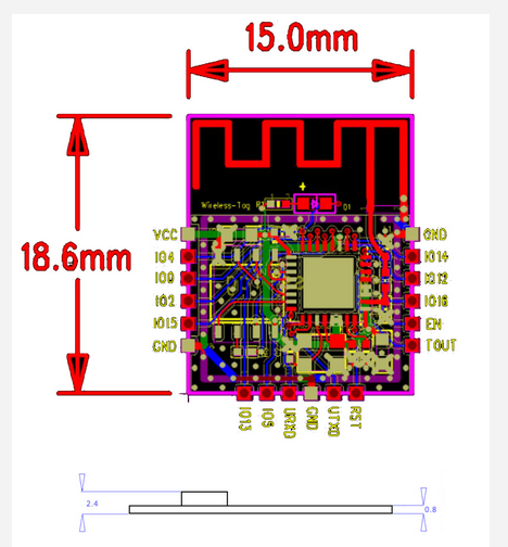 WT8266-S1 WiFi Module Based on ESP8266 Dimension